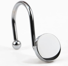 Chrome Shower Curtain Hooks Rings: Silver Round Button Design Heavy Metal Shower