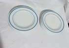 Set of 15 Pyrex by Corning Blue Band Dinner Plates Teal stripe Milk Glass