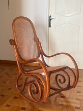 Antica Sedia a Dondolo Thonet Style Legno Curvato Paglia Vienna Italia