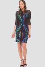 JOSEPH RIBKOFF 262 Stretch Sheer Mesh Sleeve Abstract Print Dress Size 8