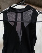 ZARA Size 28 6 Deep V-Neck, Mesh Front Back And Sides Slim Fit Sexy Black Dress
