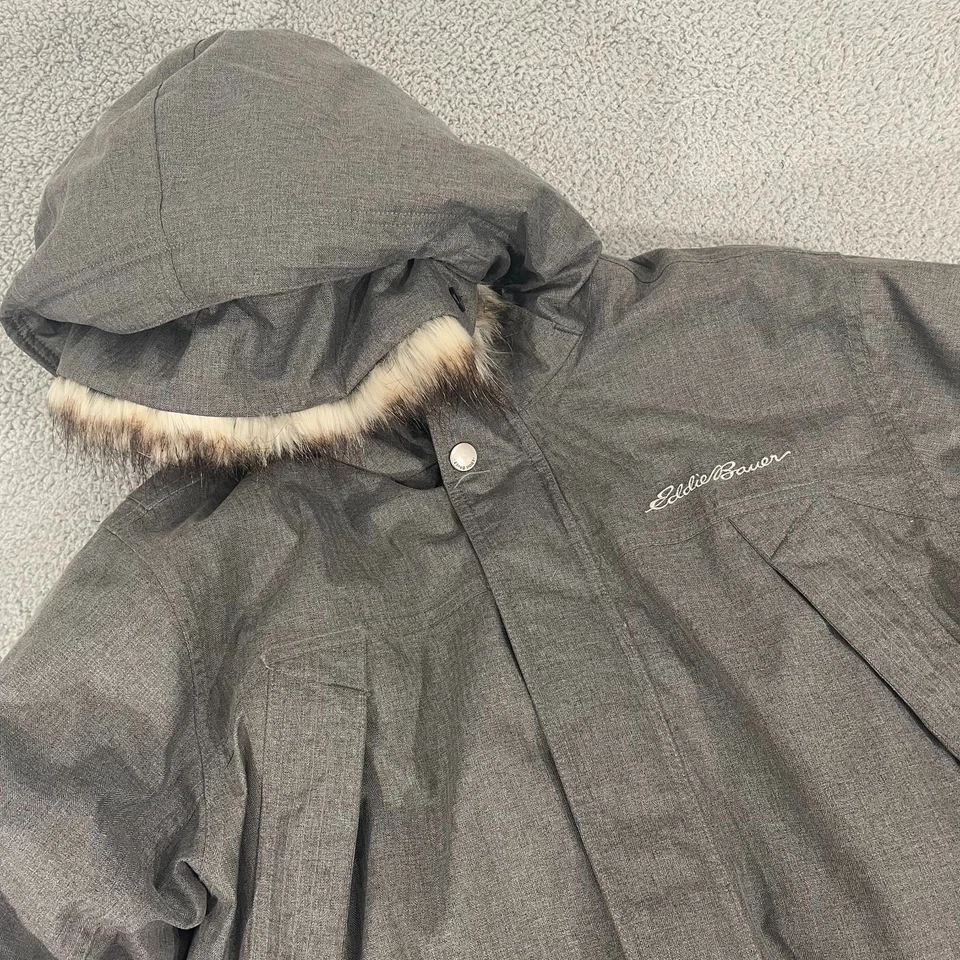 Eddie Bauer Down Parka Men M Gray Weatheredge Fur Hooded Coat - Image 3 of 4