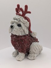 West Highland White Terrier Westie Figurine Christmas Sweater Hat Antlers 4"