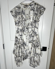 ALLSAINTS Black/White Floral Chiffon A-Line Short Dress Zip Back US 2