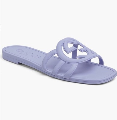Gucci Palma Interlocking Logo Details Slide Rubber Sandals Lilac