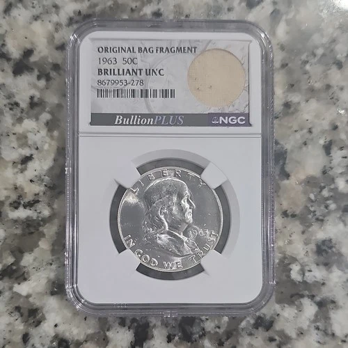 1963 Franklin Half Dollar NGC Brilliant UNC Original Bag Fragment Silver
