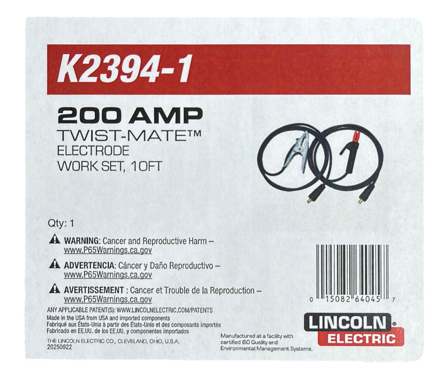 Lincoln Electric K2394-1 Stick Electrode Holder and Cable Assembly (Twist Mate)