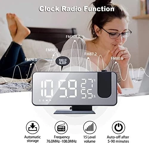 Projection Digital Alarm Clock for Bedrooms, Radio Alarm Clock on Ceiling, USB - Image 3 of 4