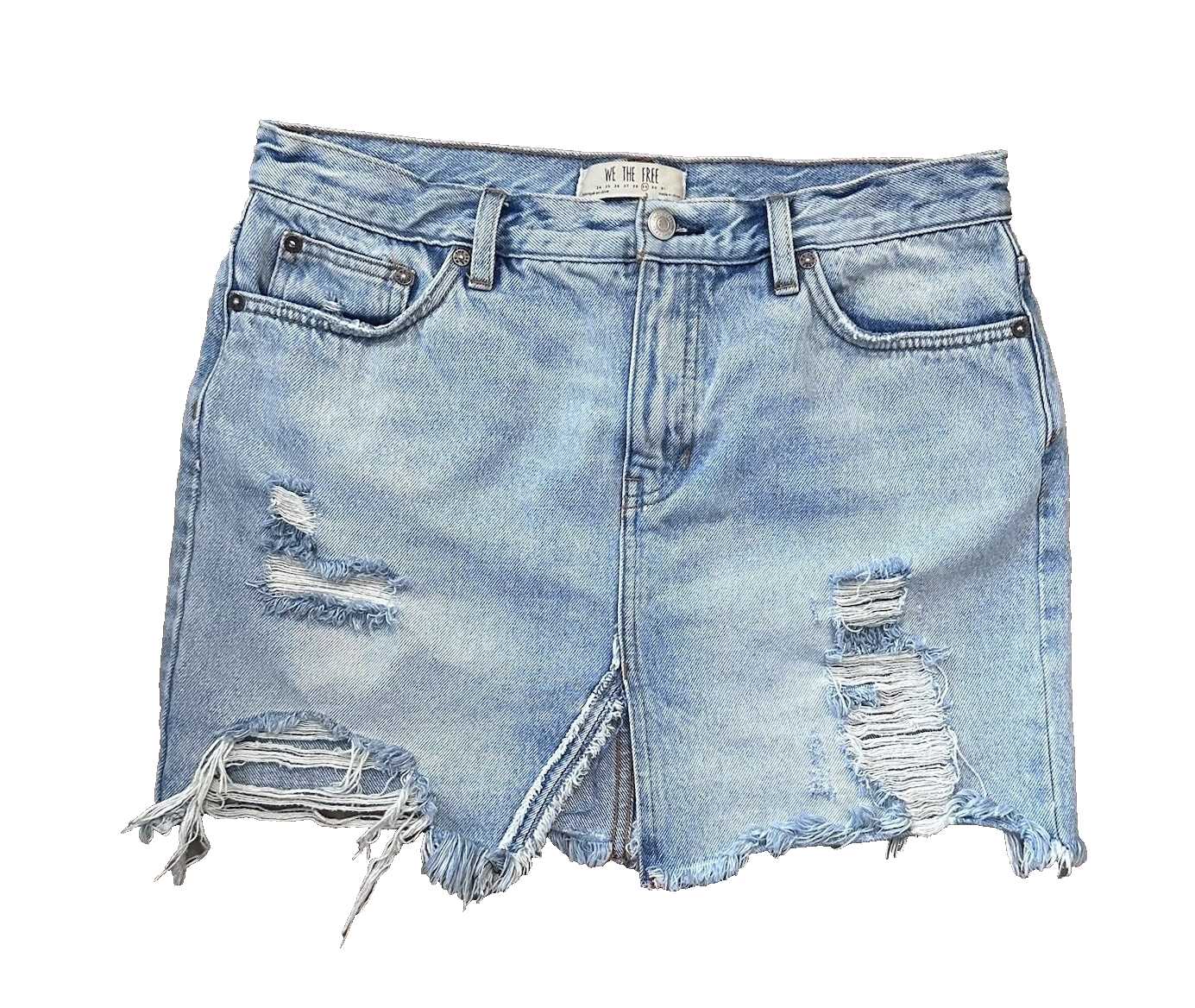 We The Free Womens Distressed Denim Mini Skirt Size 26 Western Festival Casual