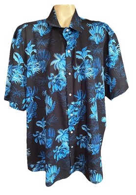 Euow Hawaiian Alhoa Shirt Black Sz 2XL Poly Palm Trees Flower Power Vintage Rare