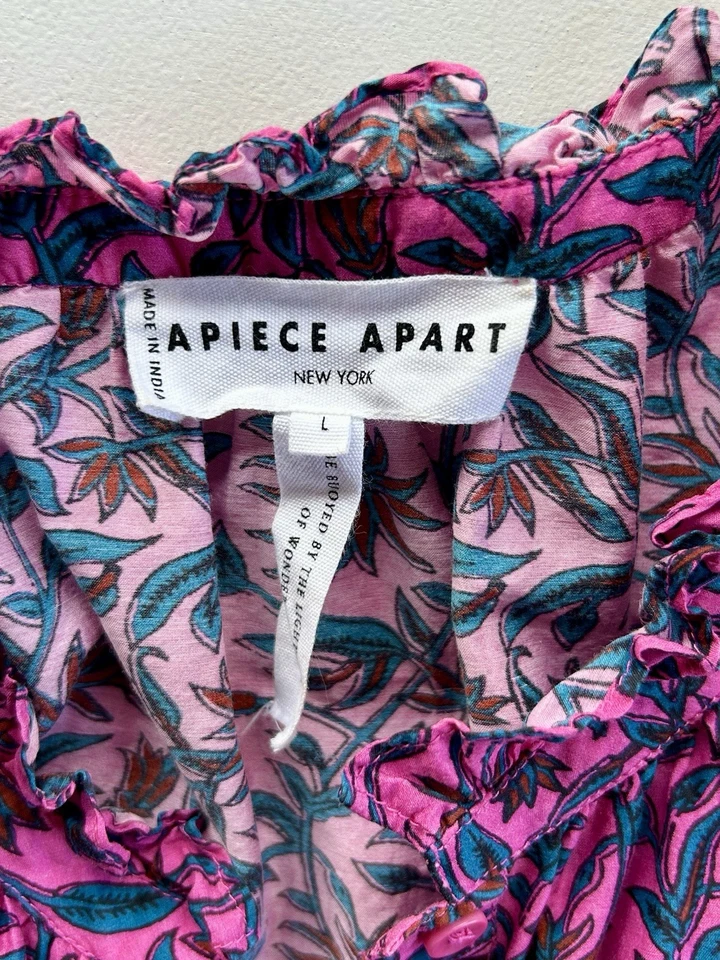 Apiece Apart Los Altos Top Floral Fuchsia Silk Cotton Puff Sleeve Size Large - Image 2 of 4