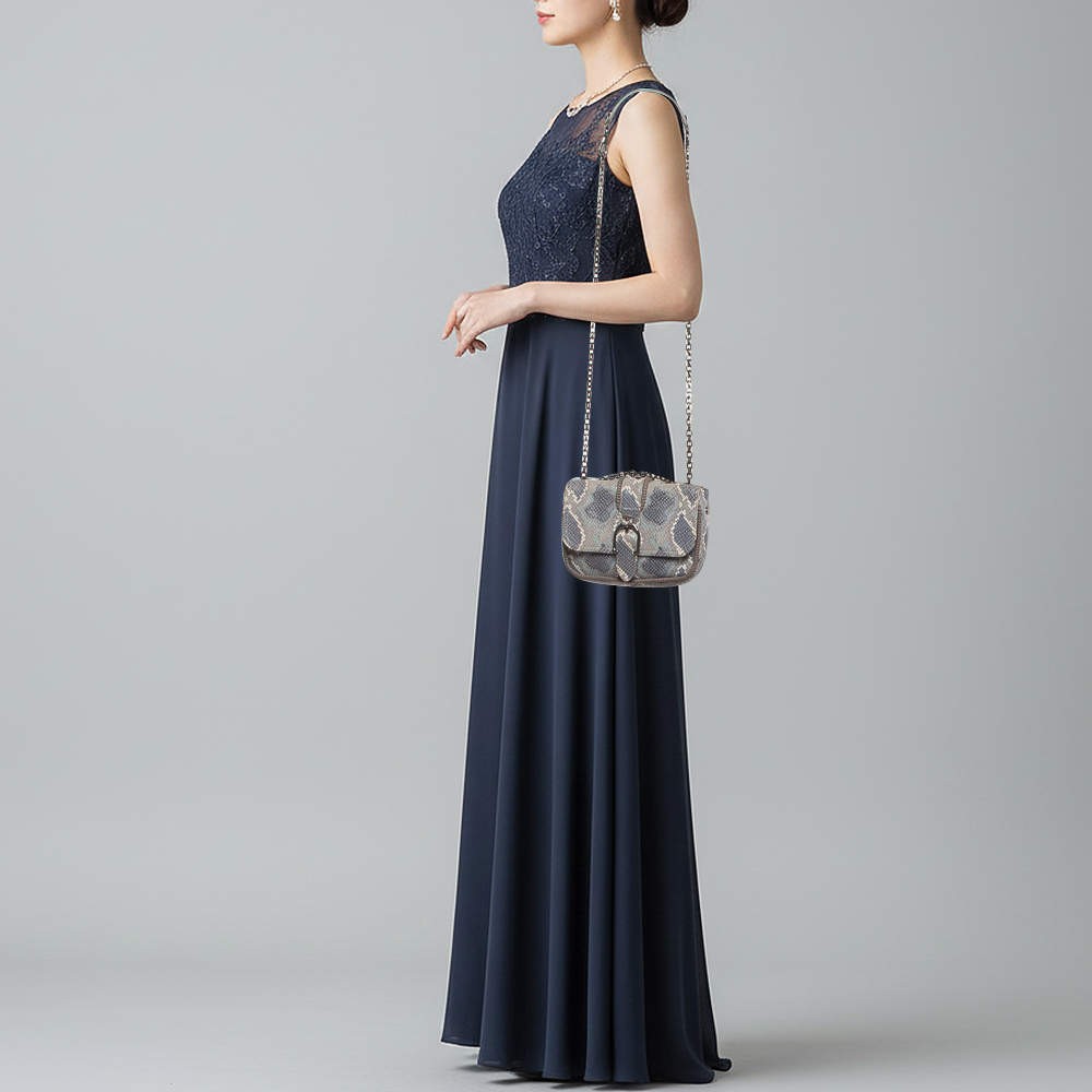 Longchamp Amazone Blue Python Embossed Leather Cr… - image 2