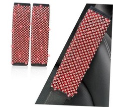 2 Pack Bling Car Seat Belt Covers, Diamond Seatbelt Shoulder Protection, Red