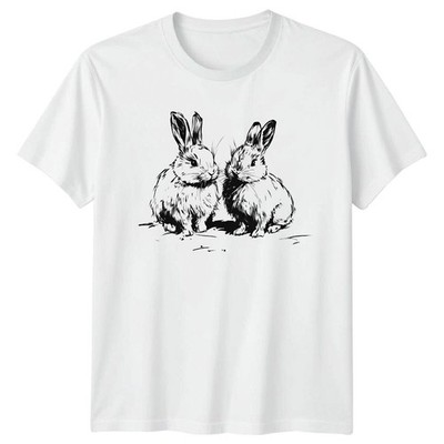 Two Bunny Rabbits Animal Art Herren T-Shirt Damen Tee Sketch Graphic Tee