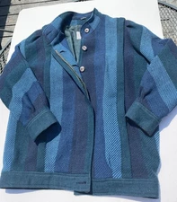 Vtg Blue Womans Wool Jacket Avoca Collection  Wicklow Ireland  Lg   Worn Cuffs