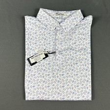 Straight Down Golf Shirt Polo Sleeve Logo Printed Medium White Blue MSRP 110