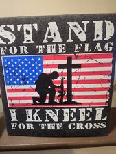 Canvas And Wood American Flag  Cross Home Decor Art HOMEMADE