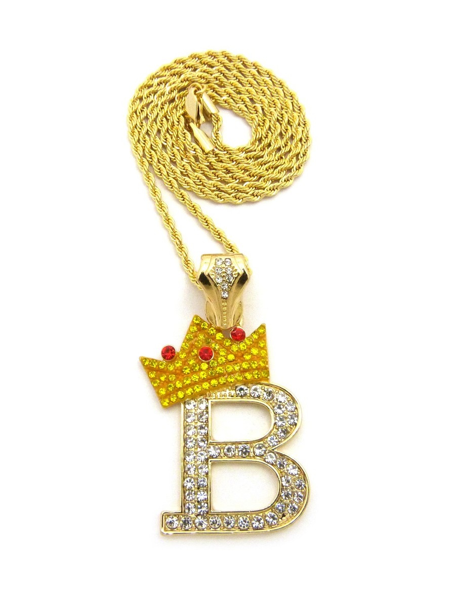Hip Hop Rapper King Crown B Pendant 24