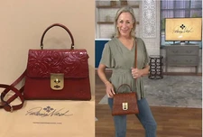 NWT Patricia Nash Chauny Tooled Leather Crossbody Bag Satchel BERRY RED w/strap