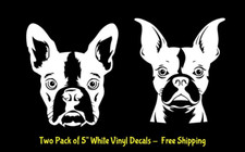 Boston Terrier 2 Pack White Vinyl Decals Car Windows Laptop Tablet Notebook