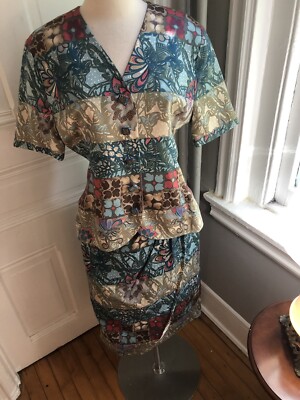 ANNE CRIMMINS UMI COLLECTION VINTAGE MULTI FLORAL COTTON  SKIRT SUIT-SIZE12-NWOT