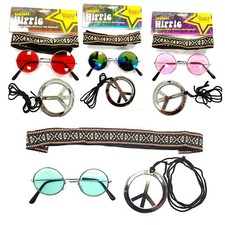 Hippy Fancy Dress Set Round 1960's Glasses 8 Designs Fun Peace necklace Hippie