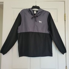 Pink Victoria Secret 1/2 Zip Windbreaker With Hood Grey/Black Size XS/S