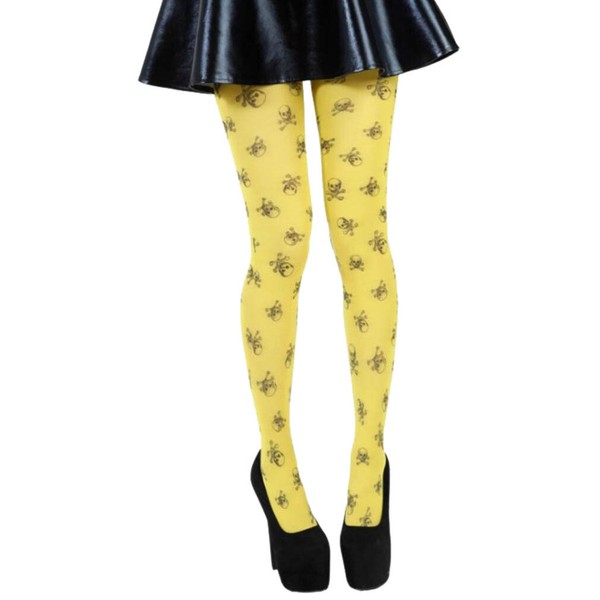 Pamela Mann Punk Gothic Strumpfhose - Skulls Gelb SchäDel TotenköPfe-image
