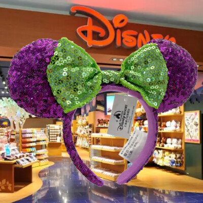 Disney. Parks Halloween Purple & Green Sequin Bow Minnie 