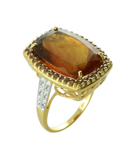 Amber Gemstone Band Ring Size 7 Handmade 925 Sterling Silver Indian Jewelry - Picture 1 of 9
