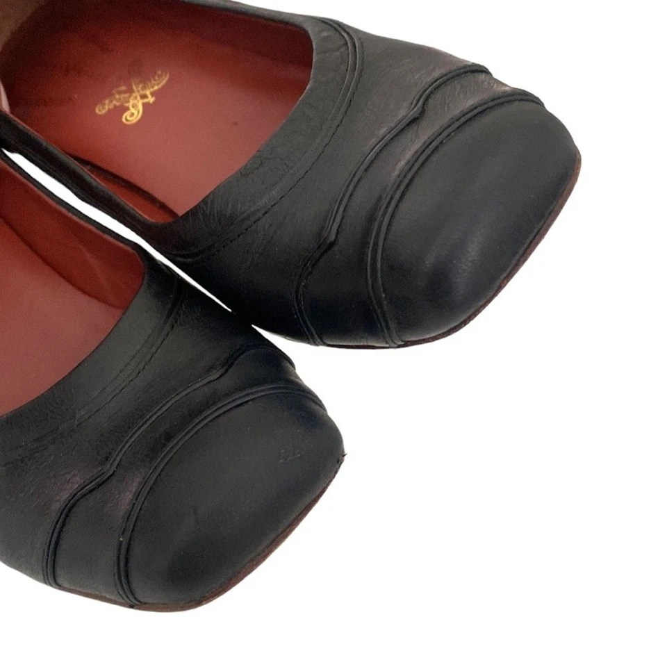 Zapatos de salón de cuña ocultos modernos vintage de cuero negro con corte láser UE 36,5 Foto 4 de 4