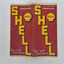 1936 Shell Pennsylvania Vintage Road Map Gas Oil Service Station Travel Trip