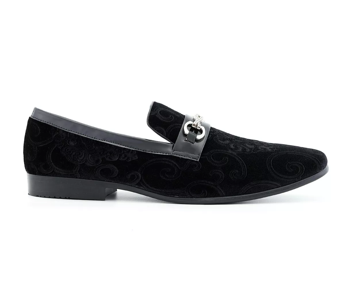 Mens Black Velvet Loafers Paisley Pattern - Shoes, 8M