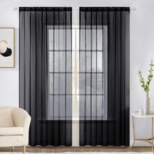2 Panels Solid Color Sheer Window Curtains Elegant Window 54''W x 72''L Black