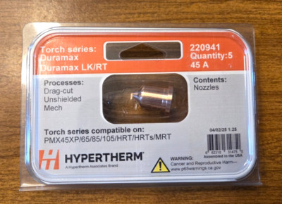 Hypertherm Genuine Powermax 65 & 85 45 Amp Nozzles 220941 5 Pack
