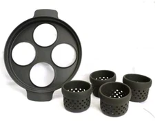 Our Place Egg Poacher Charcoal 4 Silicone Egg Cups & Nylon Platter 