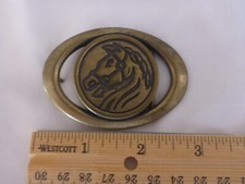 Vintage Small Solid Brass Horse Head Riding Belt Buckle Circle Inside Oval
