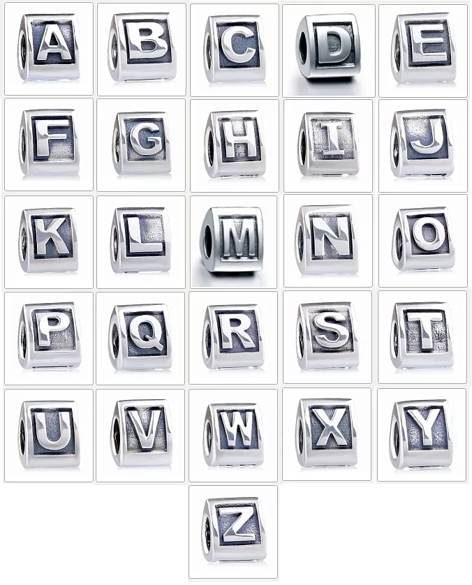 Solid 925 Sterling Silver Triangle Alphabet Letter Bead Fit European Bracelet