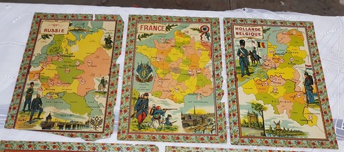 LOT 5 ANCIENNES PLANCHES IMAGES CHROMOS CARTES GÉOGRAPHIQUES FORMAT 26 x 20 cm - Picture 3 of 6