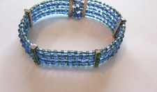Fashion Cuff Bracelet- seed beads - 5 attached strands- blue- silver tone