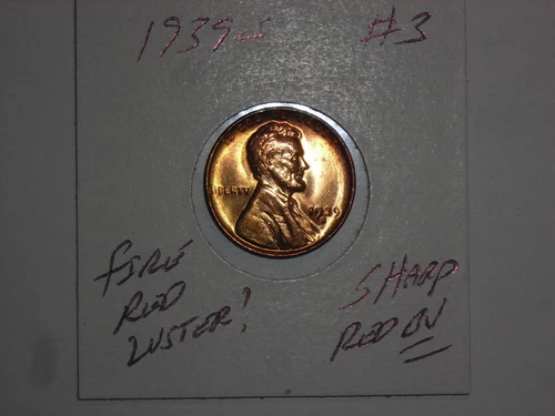 wheat penny 1939S NICE RED BU 1939-S LINCOLN CENT LOT #3 GEM UNC FIRE RED LUSTER