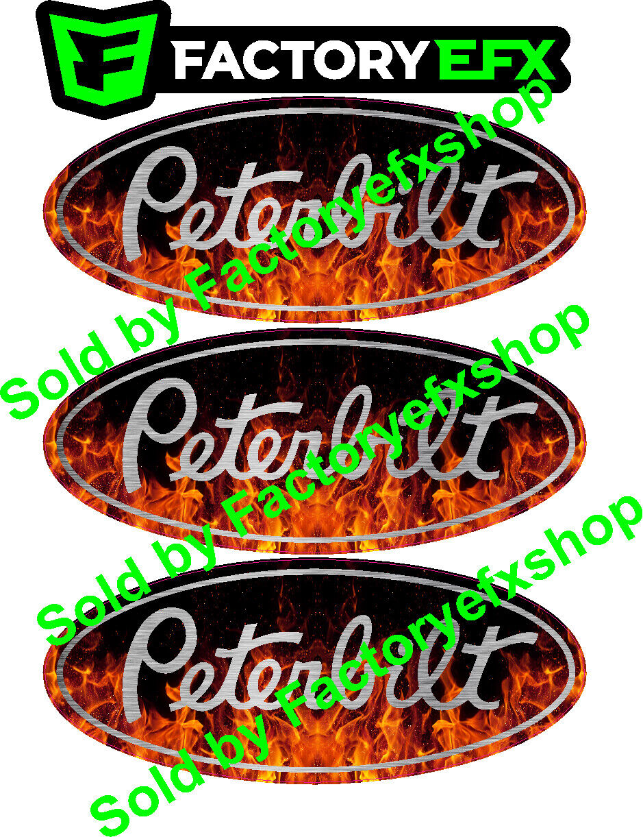 3 Custom Orange Peterbilt Flame Grille & Hood Decal Emblems 359 379 378 353 377 