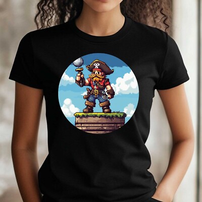 Frauen T-Shirt Pirat Pixel Art Motiv Baumwolle Größe S bis 3XL