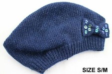 Girls JOHN LEWIS Winter BERET Navy Blue ANGORA Wool SEQUIN Bow Knitted Hat | S/M