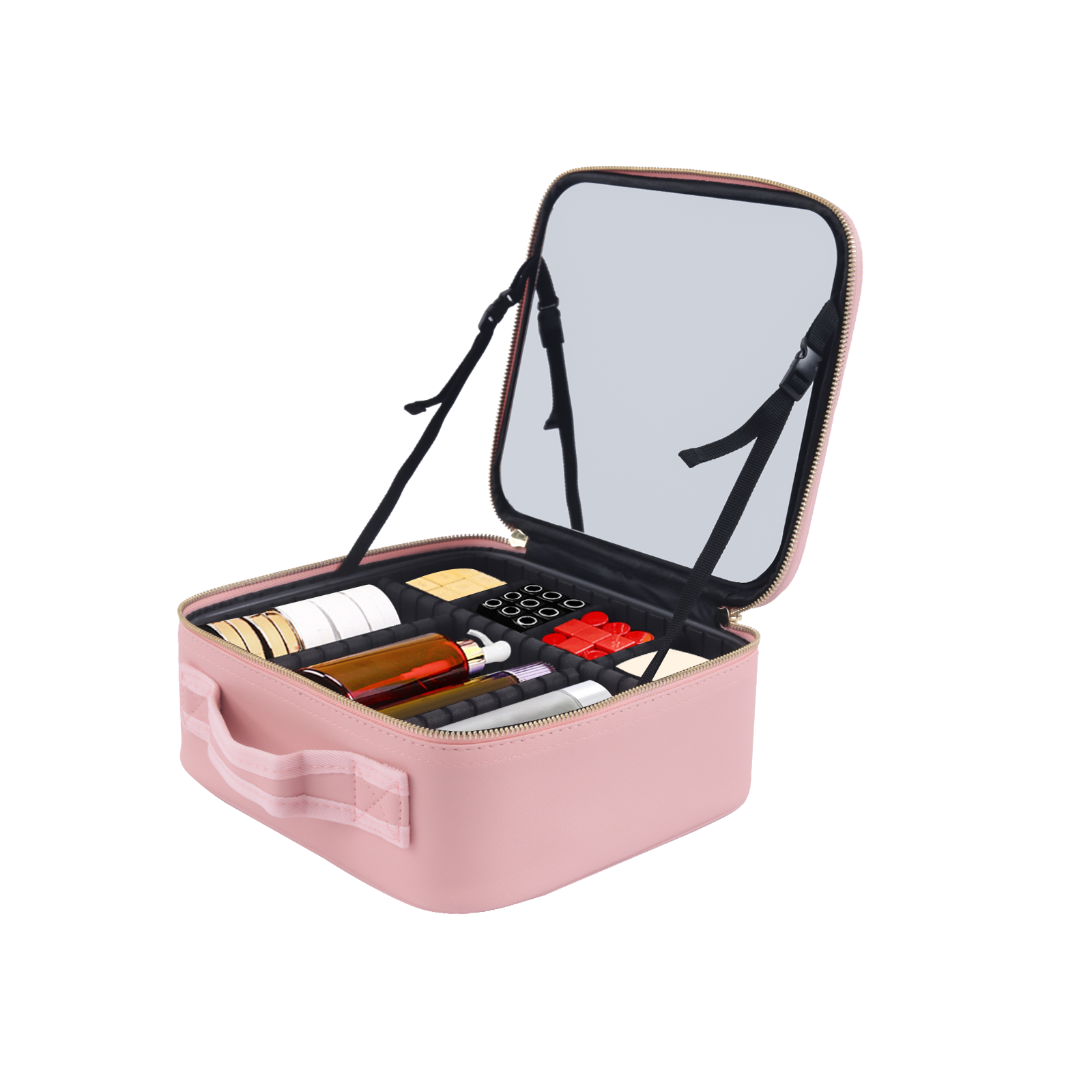 Make up Travel Cosmetic Bag With Mirror Makeup Box Vanity Case Beauty