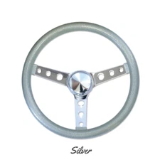 13.5" Mooneyes 3-Spoke Chrome Steering Wheel Silver Flake Vinyl Grip GS250CMSL