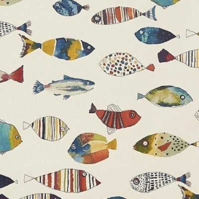 PRESTIGIOUS TEXTILES GONE FISHING VINTAGE 100% COTTON CURTAIN/CRAFT/BLIND FABRIC