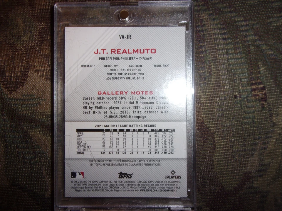 2022 J.T. Realmuto Topps Gallery Veteran Auto. #VA-JR - Image 2 of 4