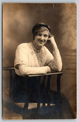 Woman Headband RPPC Real Photo Postcard Feesers Studio 24 E Middle St Hanover PA