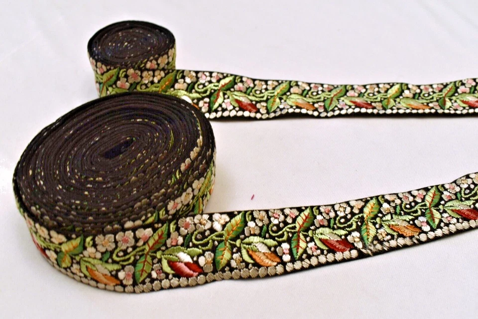 Antiguo Parsi Gara Sari Kor Borde Encaje Bordado Terciopelo Floral Cinta Negro"I5 Foto 2 de 4